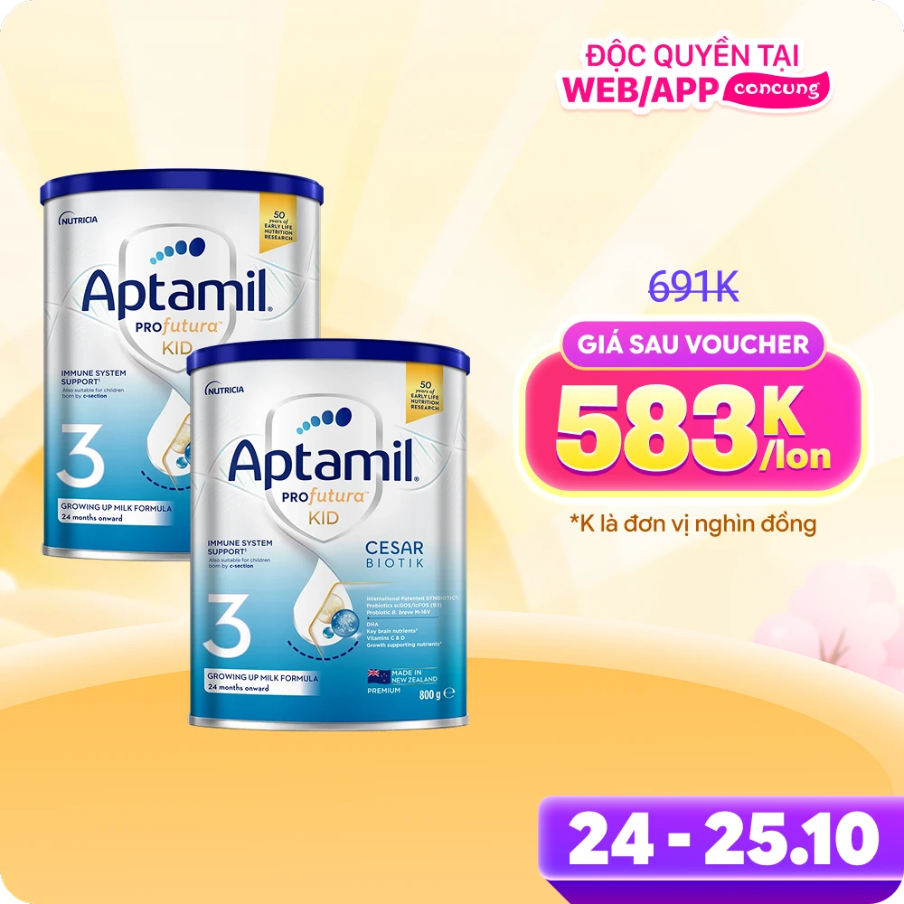 Combo 2 sữa Aptamil Profutura KID Cesarbiotik 3 800g (Từ 2 tuổi)