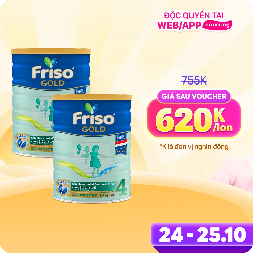 Combo 2 lon Friso Gold 4, 2 - 6 tuổi (1400gr)