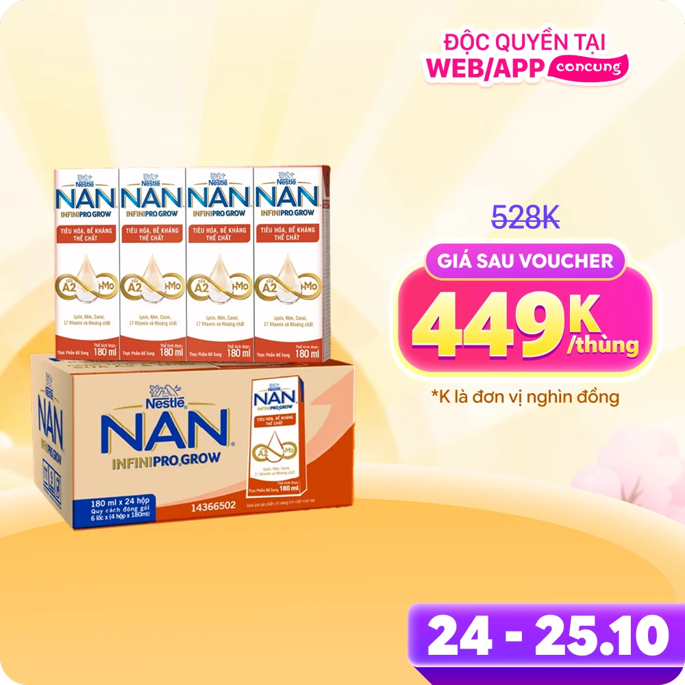 1 thùng Thực phẩm bổ sung NESTLE NAN INFINIPRO GROW 6(4x180ml)