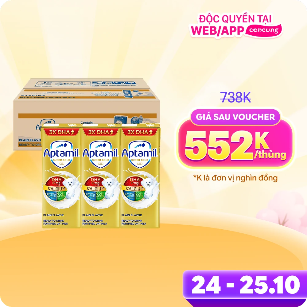 Thùng sữa pha sẵn Aptamil Super Gold Kid 180ml (lốc 3 hộp)