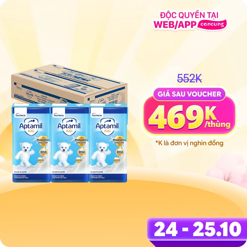 Thùng Sữa dinh dưỡng pha sẵn Aptamil Kid 110ml, lốc 3 hộp (Từ 1 tuổi)