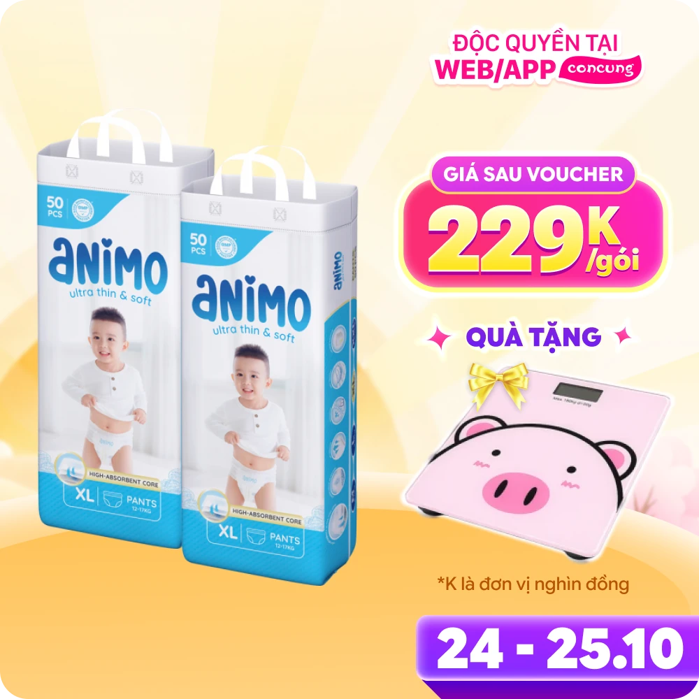 Combo 2 Tã Quần Animo Siêu Mềm Thoáng (XL, 50 miếng)