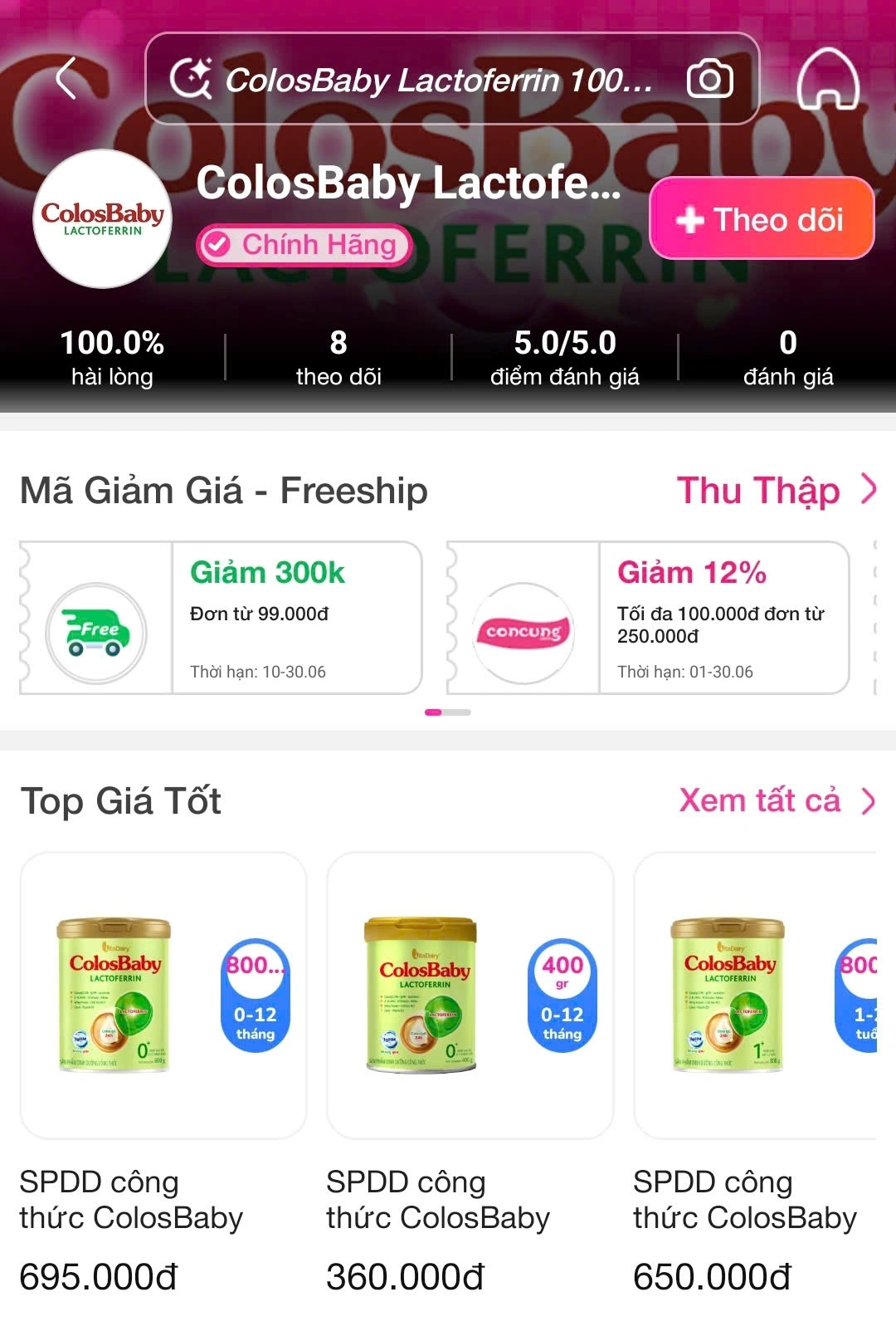 Colosbaby Lactoferrin tại app con cưng