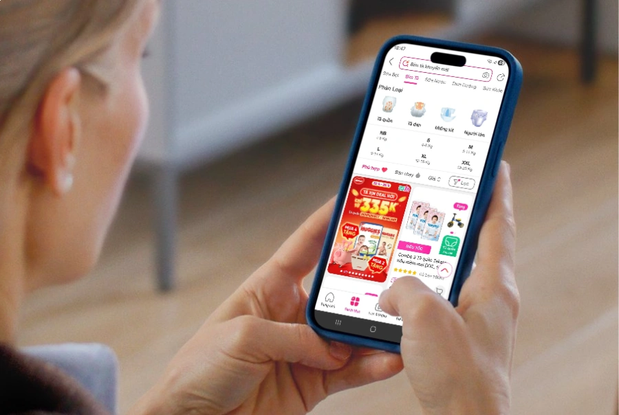 mua bỉm sữa dễ d&agrave;ng c&ugrave;ng app con cưng