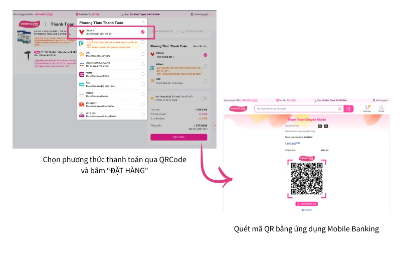 Thanh to&aacute;n bằng QRcode tại con cưng