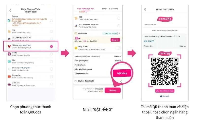 thanh to&aacute;n bằng QRCode tr&ecirc;n app con cưng