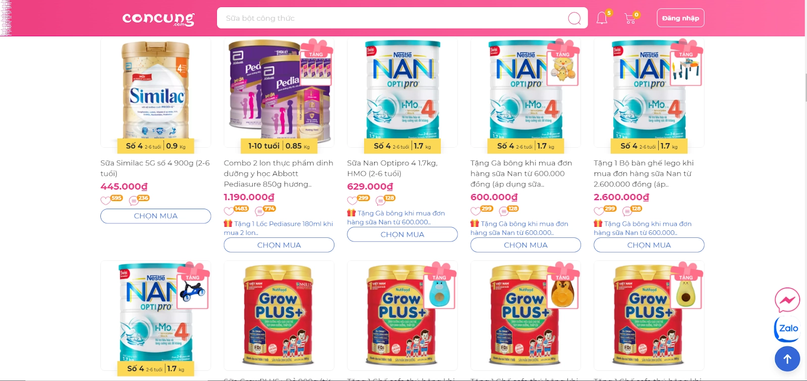    Các sản phẩm sữa chứa nhiều chất dinh dưỡng cần thiết cho con (Nguồn: Website Con Cưng)