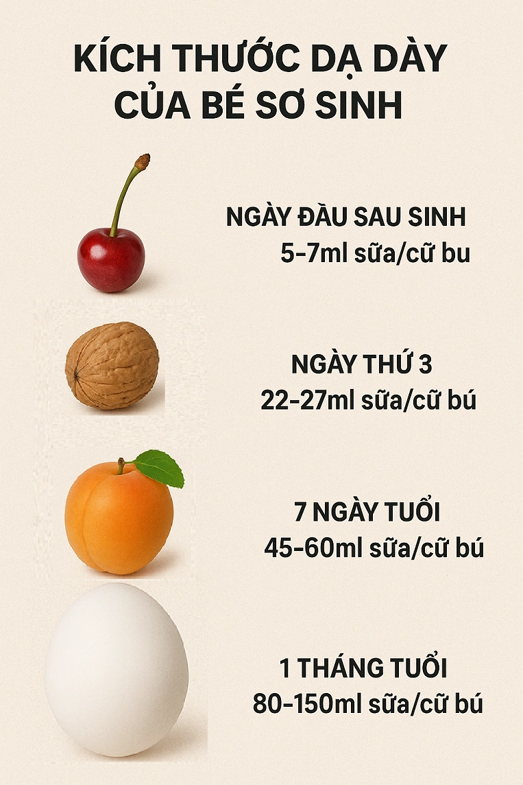 dung tích dạ dày của bé sơ sinh