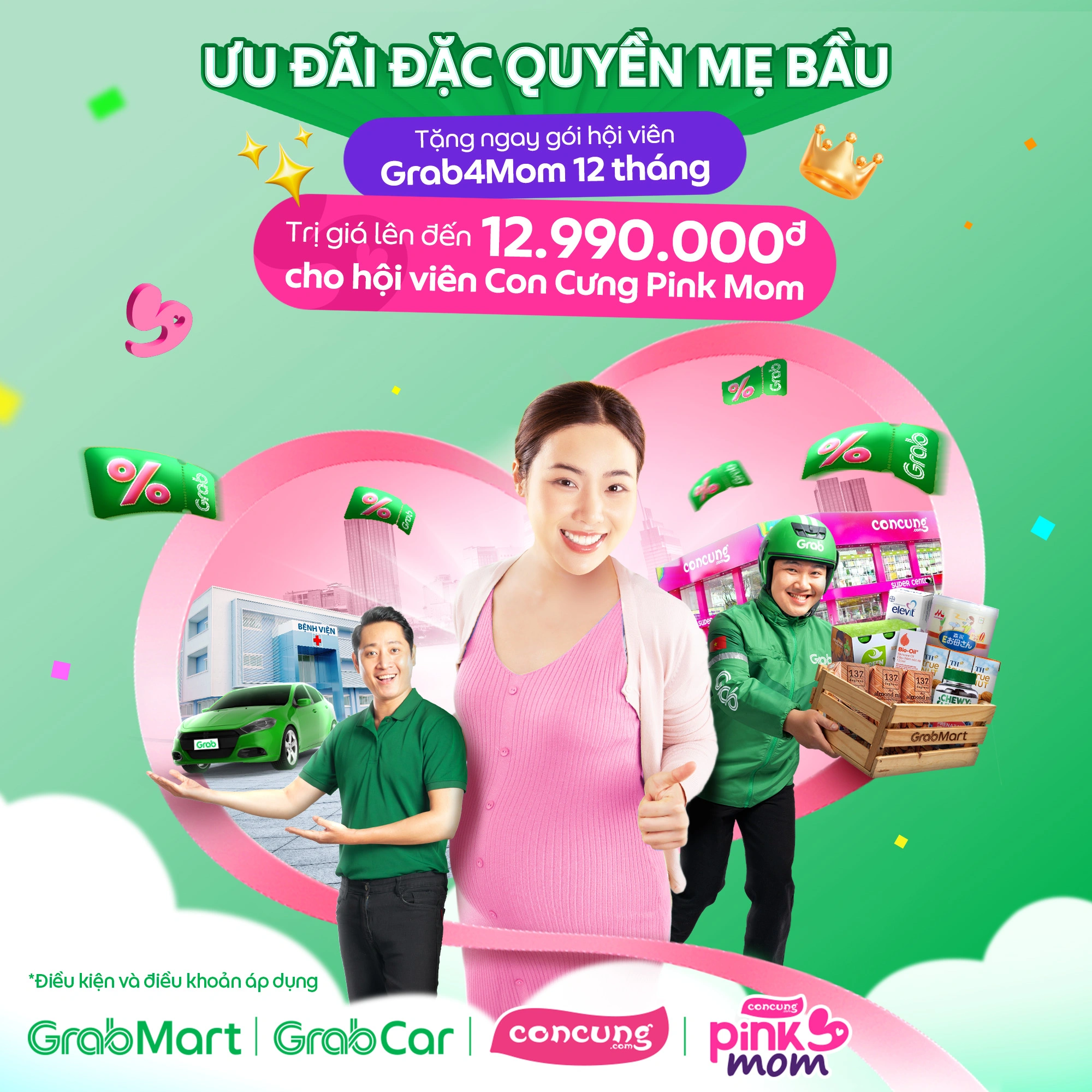 Ưu đãi từ GRAB4MOM gói hội viên cho mẹ bầu Pink Mom 