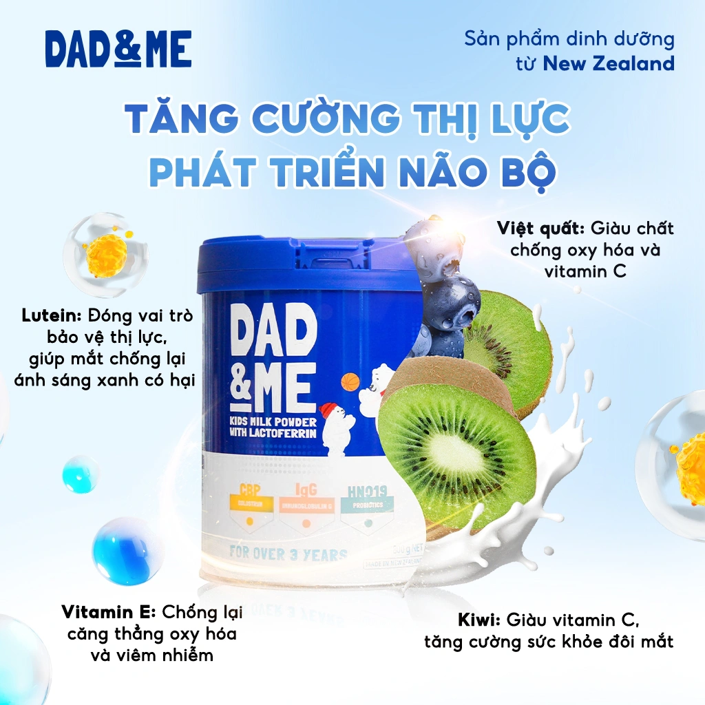 Sữa Dad&Me gi&uacute;p tăng cường thị lực v&agrave; n&atilde;o bộ của b&eacute;.