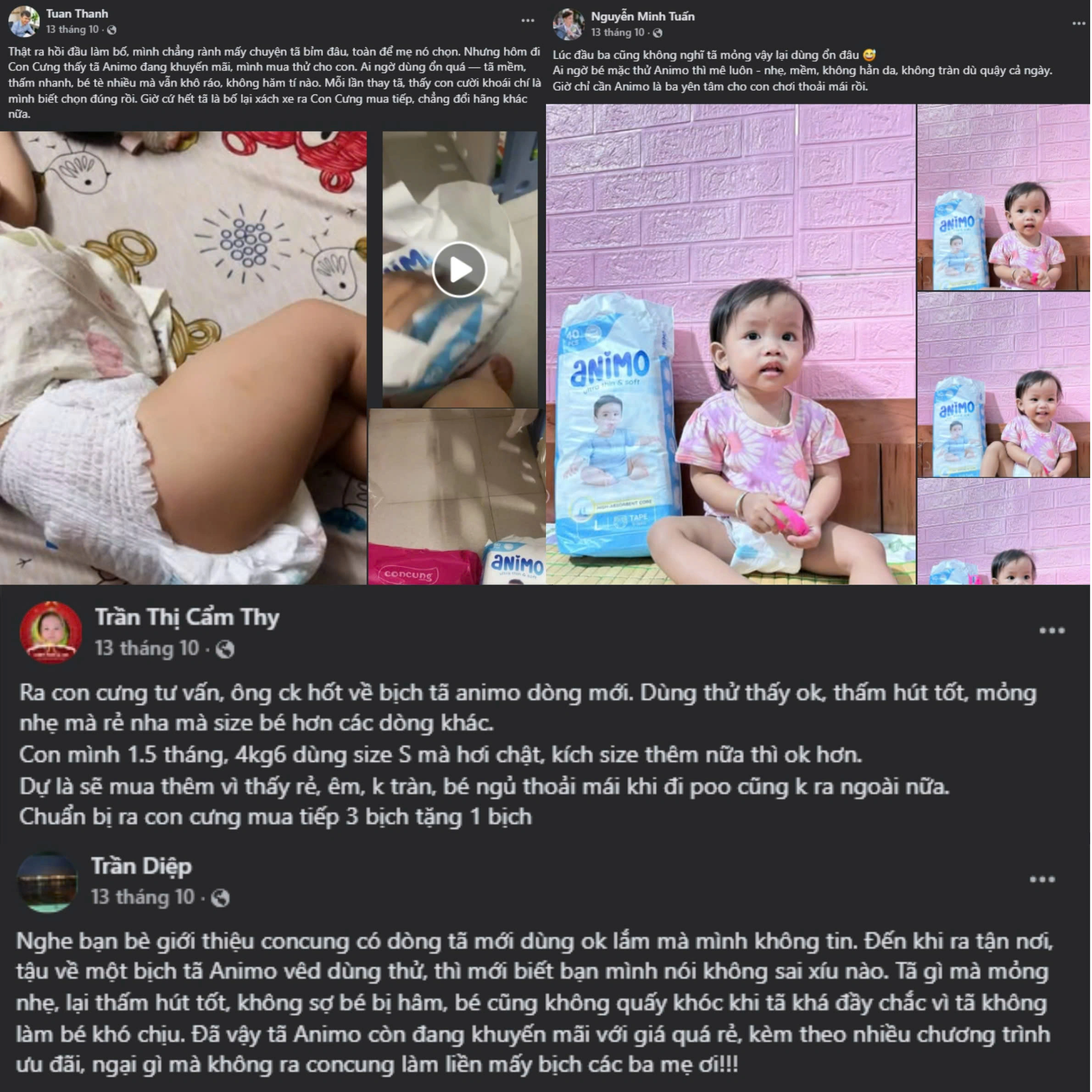 tã animo có những size nào