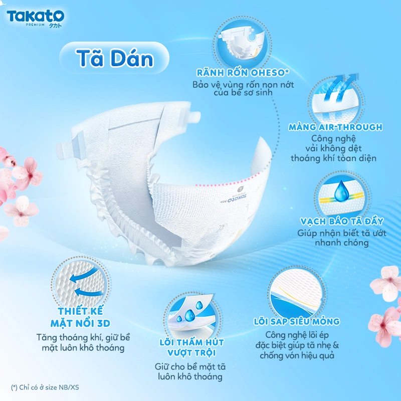 T&atilde; d&aacute;n Takato được thiết kế để ph&ugrave; hợp với thể trạng của b&eacute; sơ sinh.