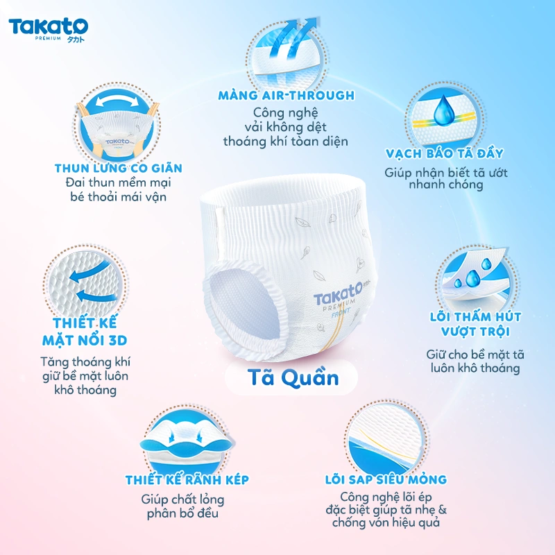 Bỉm quần Takato nổi bật bởi thiết kế co gi&atilde;n linh hoạt.