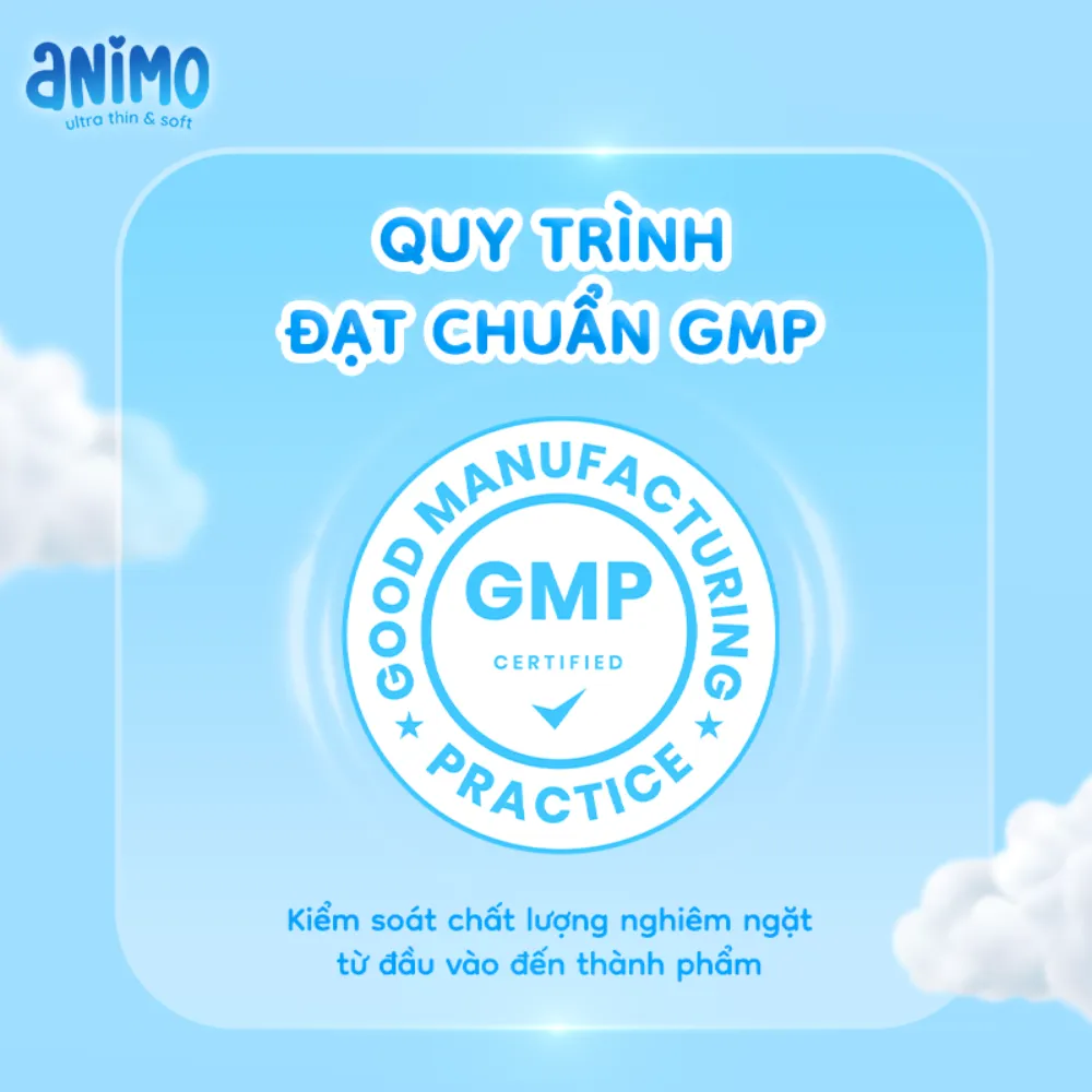 Animo đạt chứng nhận GMP về thực h&agrave;nh sản xuất tốt, đảm bảo chất lượng an to&agrave;n.