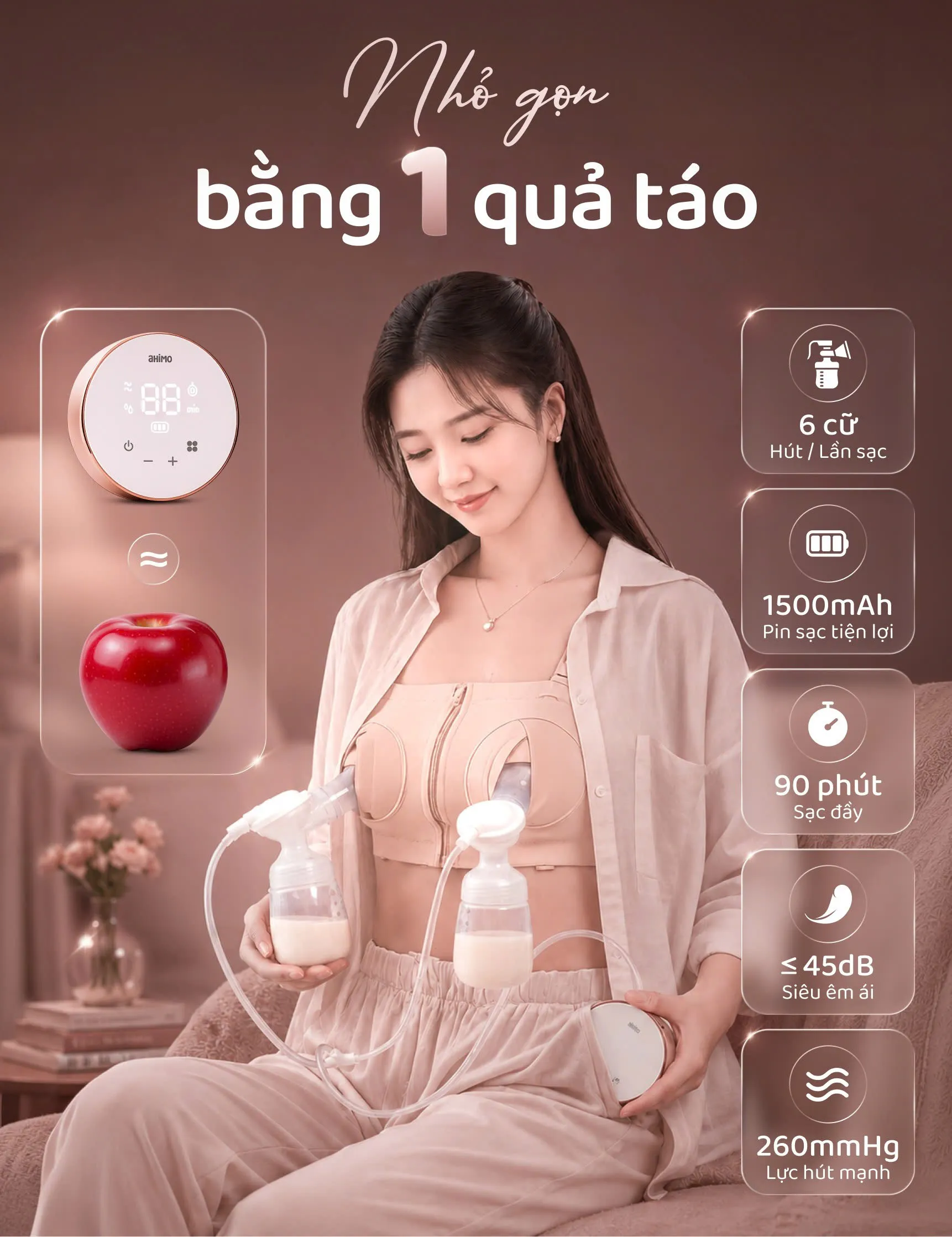 Với thiết kế gọn nhẹ như một quả t&aacute;o, Animo c&ograve;n c&oacute; thể dễ d&agrave;ng &ldquo;theo&rdquo; mẹ ra ngo&agrave;i