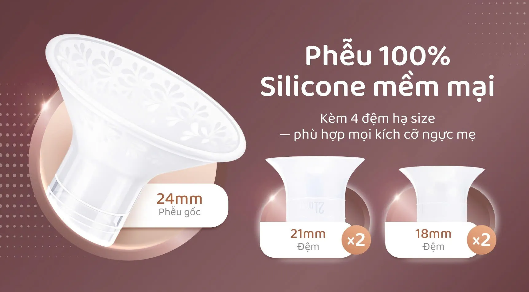 Phần phễu của m&aacute;y được l&agrave;m từ silicone cao cấp, mềm mại v&agrave; đ&agrave;n hồi.