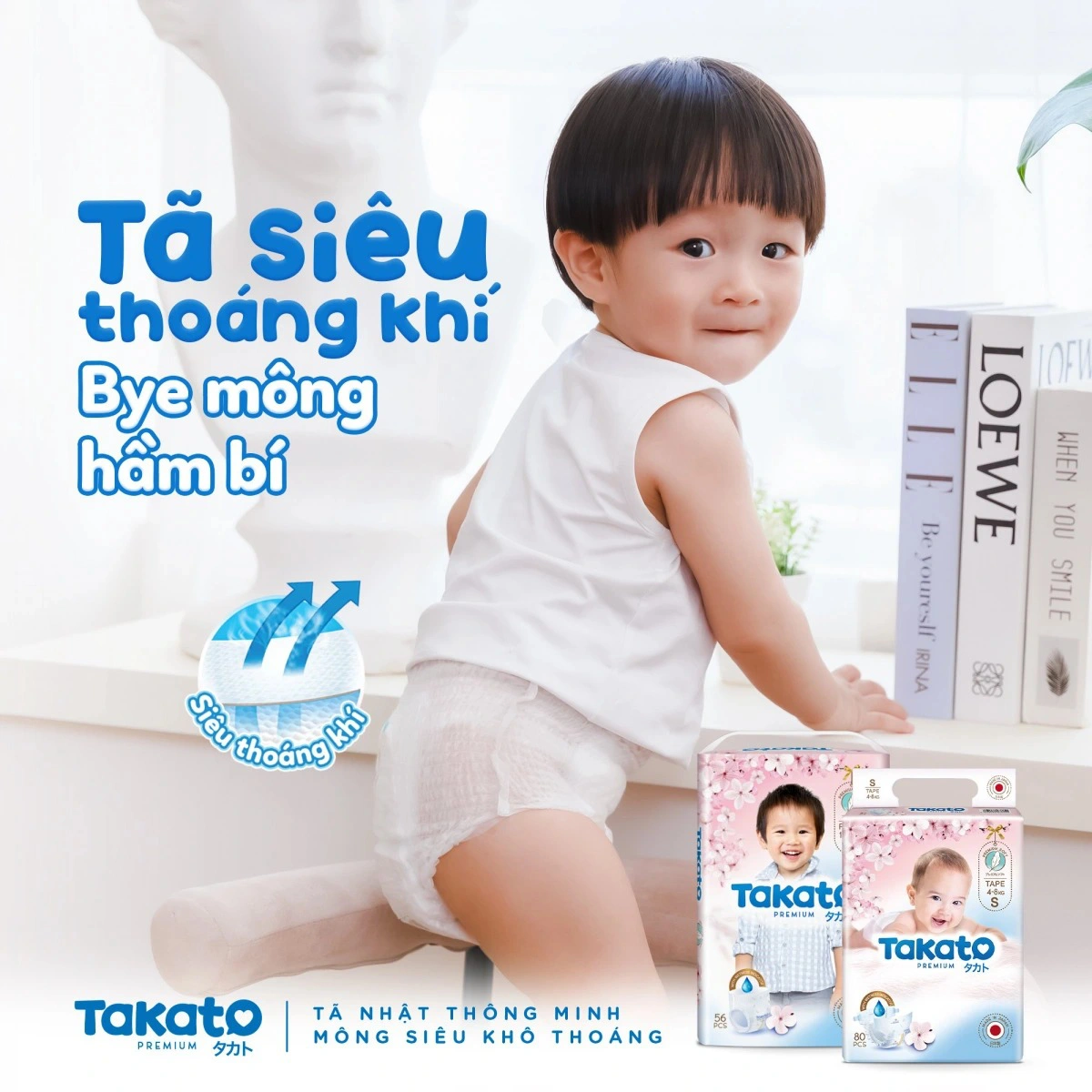 T&atilde; quần Takato c&oacute; khả năng thấm h&uacute;t nhanh, bảo vệ con trước nguy cơ hăm bỉm.
