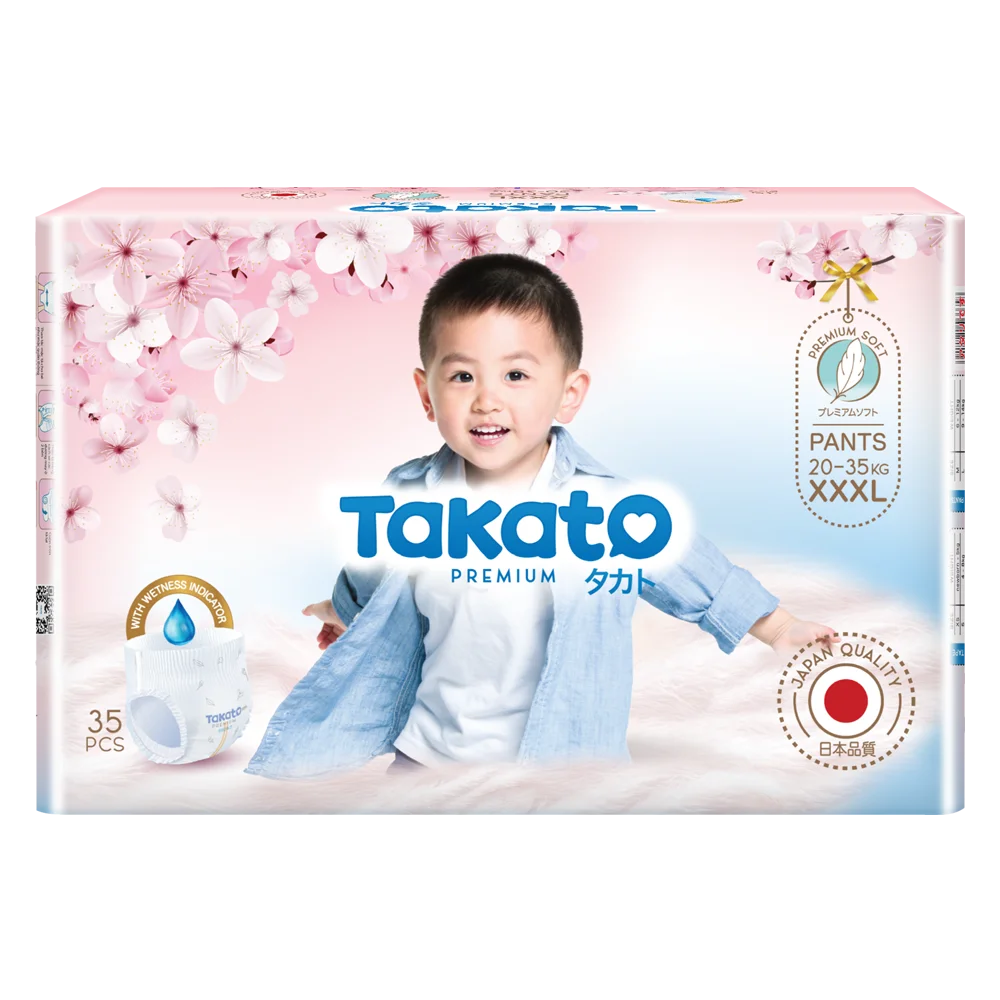 T&atilde; c&ocirc;ng nghệ Nhật Bản Takato được nhiều ba mẹ đ&aacute;nh gi&aacute; cao bởi độ mềm mịn, n&acirc;ng niu l&agrave;n da nhạy cảm của b&eacute;.