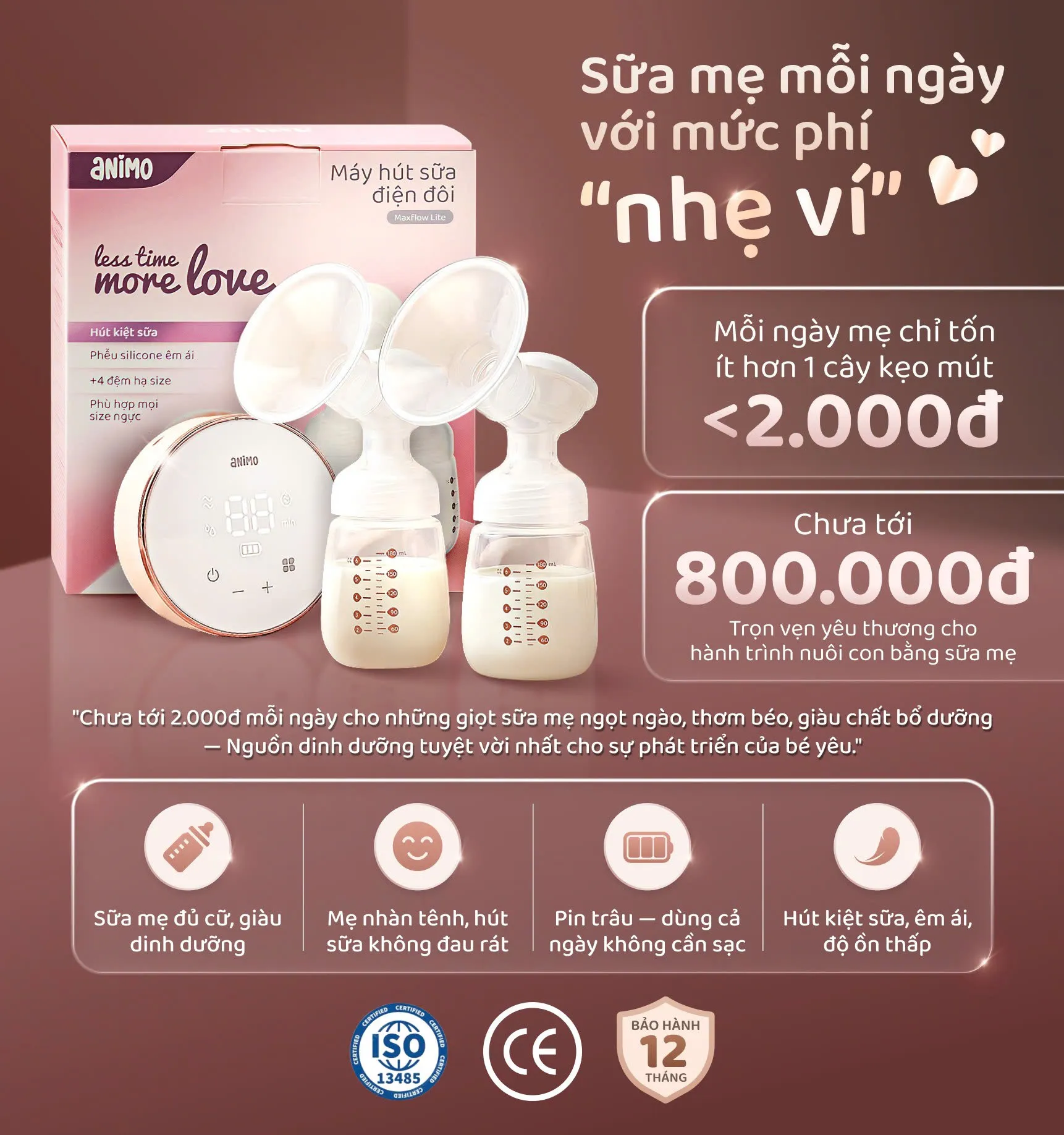 Animo Maxflow Lite l&agrave; lựa chọn tối ưu chi ph&iacute;, hỗ trợ mẹ h&uacute;t sữa &ecirc;m &aacute;i, nh&agrave;n t&ecirc;nh.
