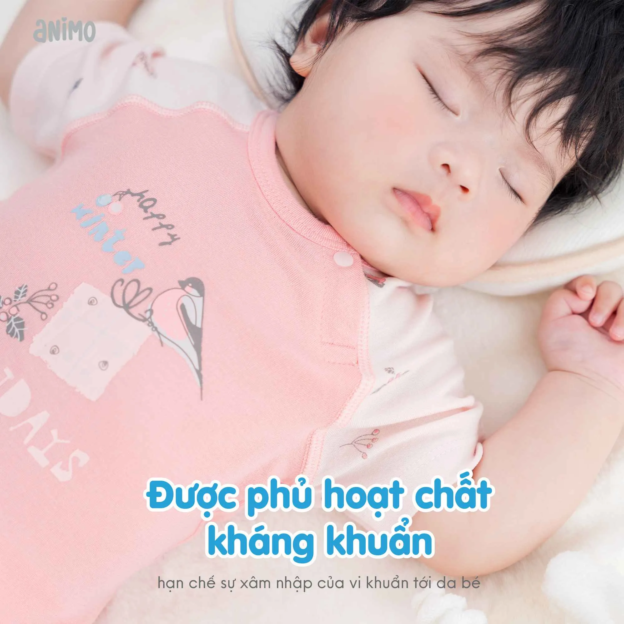 Animo ti&ecirc;n phong ứng dụng c&aacute;c loại vải cao cấp, bảo vệ l&agrave;n da mỏng manh của b&eacute;.