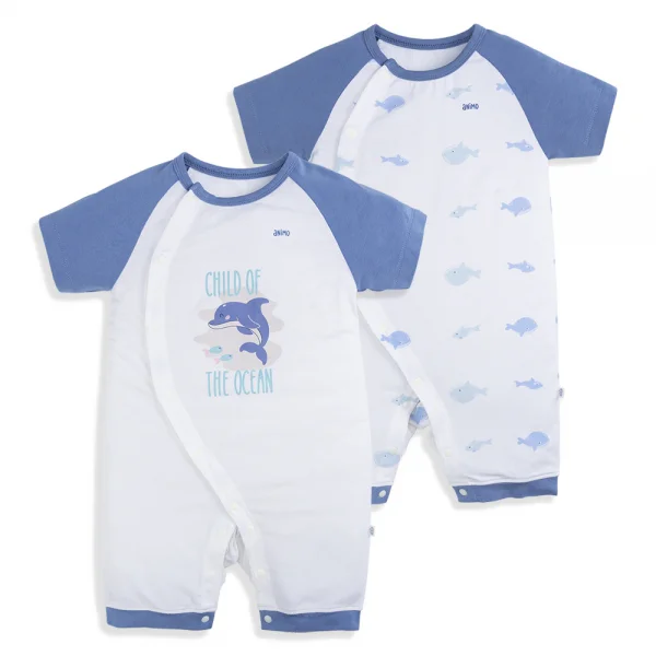 Đồ bodysuit sơ sinh của Animo ứng dụng vải t&iacute;nh năng Modal xua c&ocirc;n tr&ugrave;ng, bảo vệ da xinh trước vết muỗi đốt.
