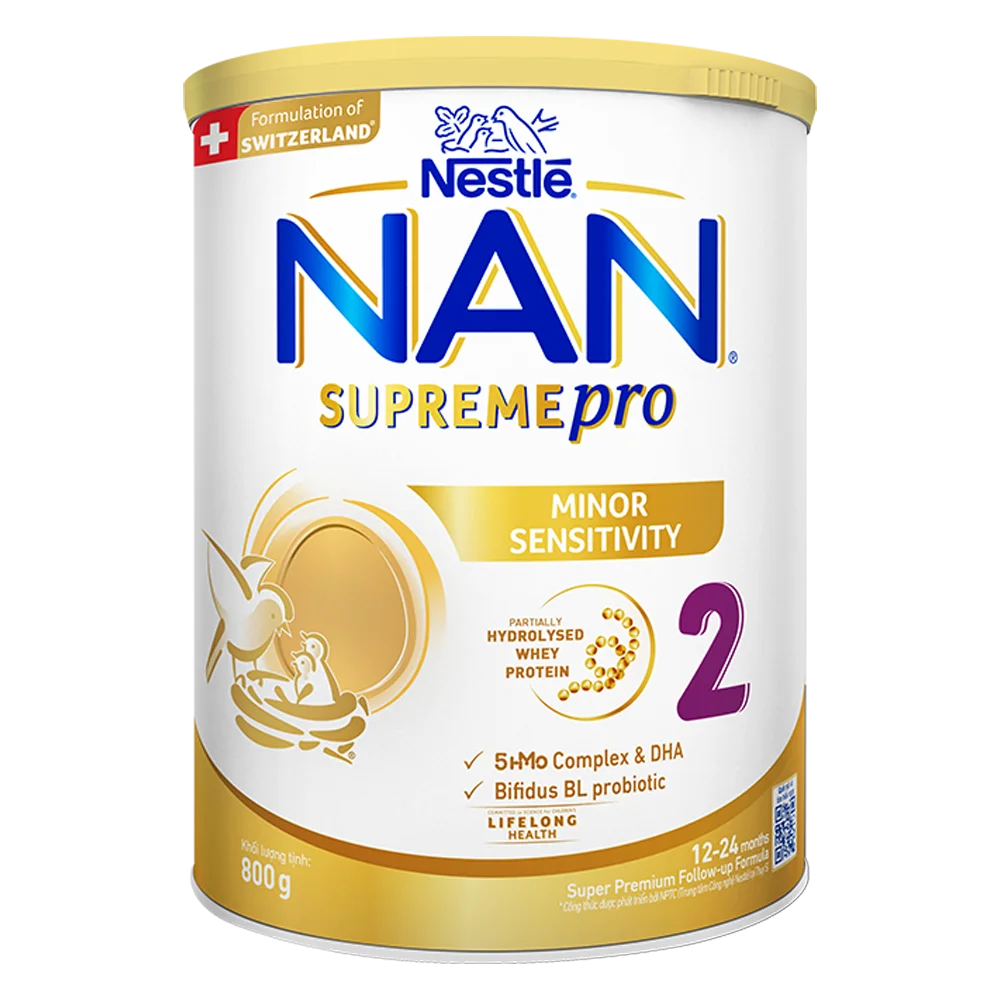 Sữa NAN Supreme chứa c&ocirc;ng nghệ đạm Optipro, giảm thiểu t&igrave;nh trạng k&iacute;ch ứng cho trẻ.