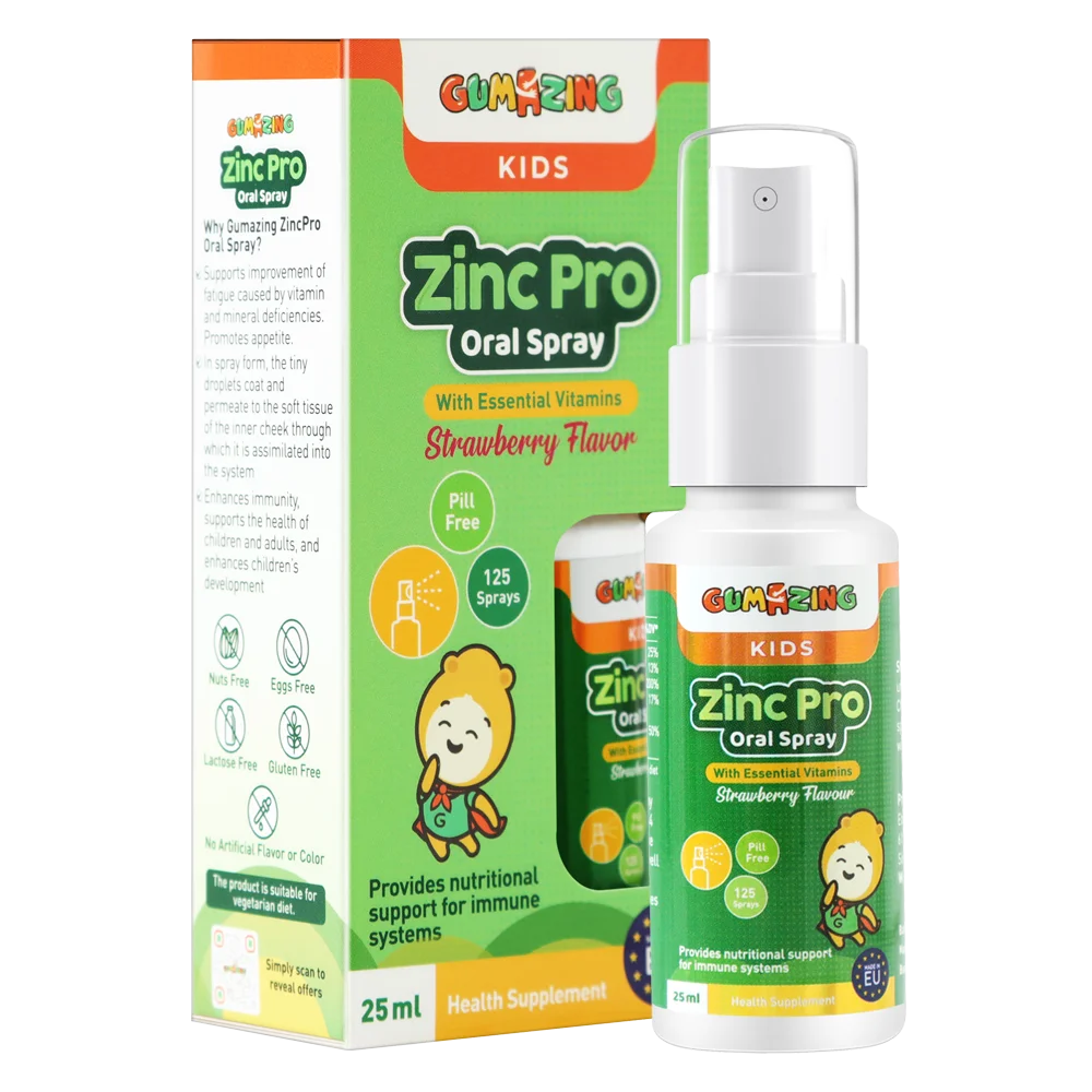Kẽm bổ sung cho b&eacute; biếng ăn Gumazing Zinc Pro Oral Spray c&oacute; hương d&acirc;u thơm m&aacute;t.