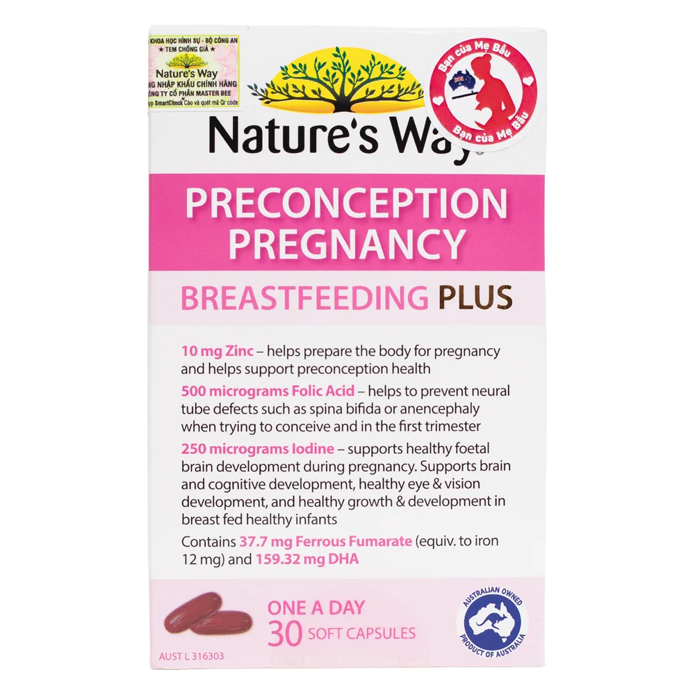 Vitamin tổng hợp của Nature's Way bổ sung 17 loại vitamin v&agrave; kho&aacute;ng chất thiết yếu đối với mẹ bầu 3 th&aacute;ng cuối.