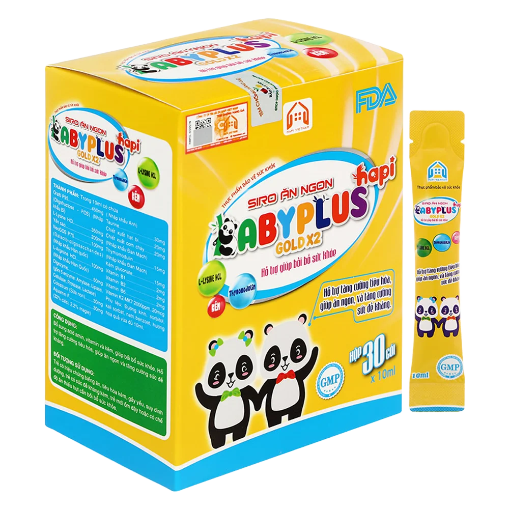 Siro Babyplus Hapi Gold X2 được chia th&agrave;nh từng g&oacute;i nhỏ tiện lợi.