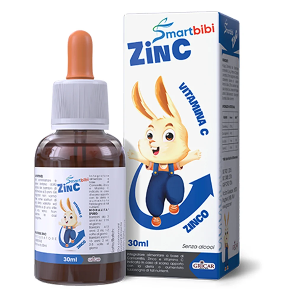 Smartbibi ZinC bổ sung kẽm v&agrave; vitamin C, gi&uacute;p cải thiện t&igrave;nh trạng biếng ăn v&agrave; tăng cường sức đề kh&aacute;ng cho b&eacute;.