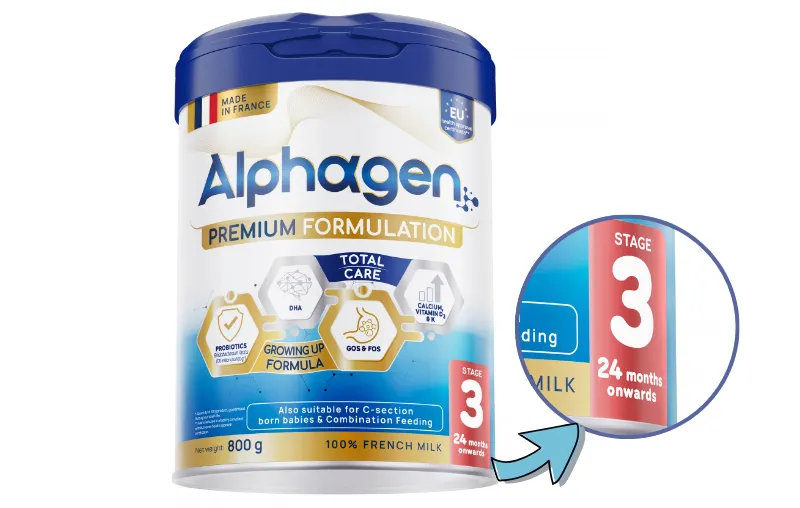 Sữa Alphagen tinh chỉnh hàm lượng dinh dưỡng dựa trên giai đoạn phát triển của bé.