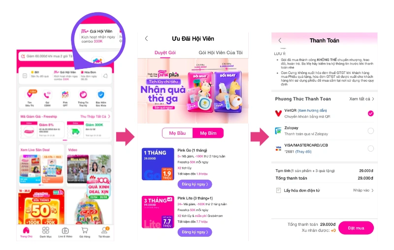 Hướng dẫn mua g&oacute;i Pink Plus con cưng