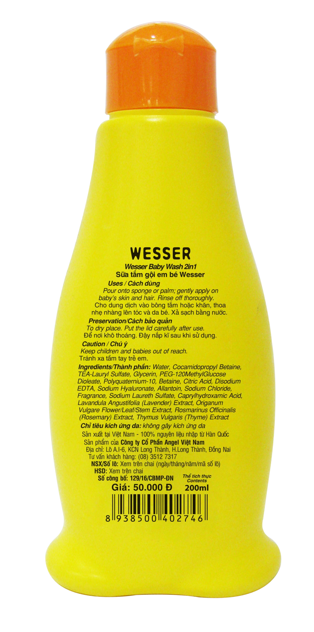Sữa tắm gội Wesser 2 in 1 200ml (cam) (Sau)