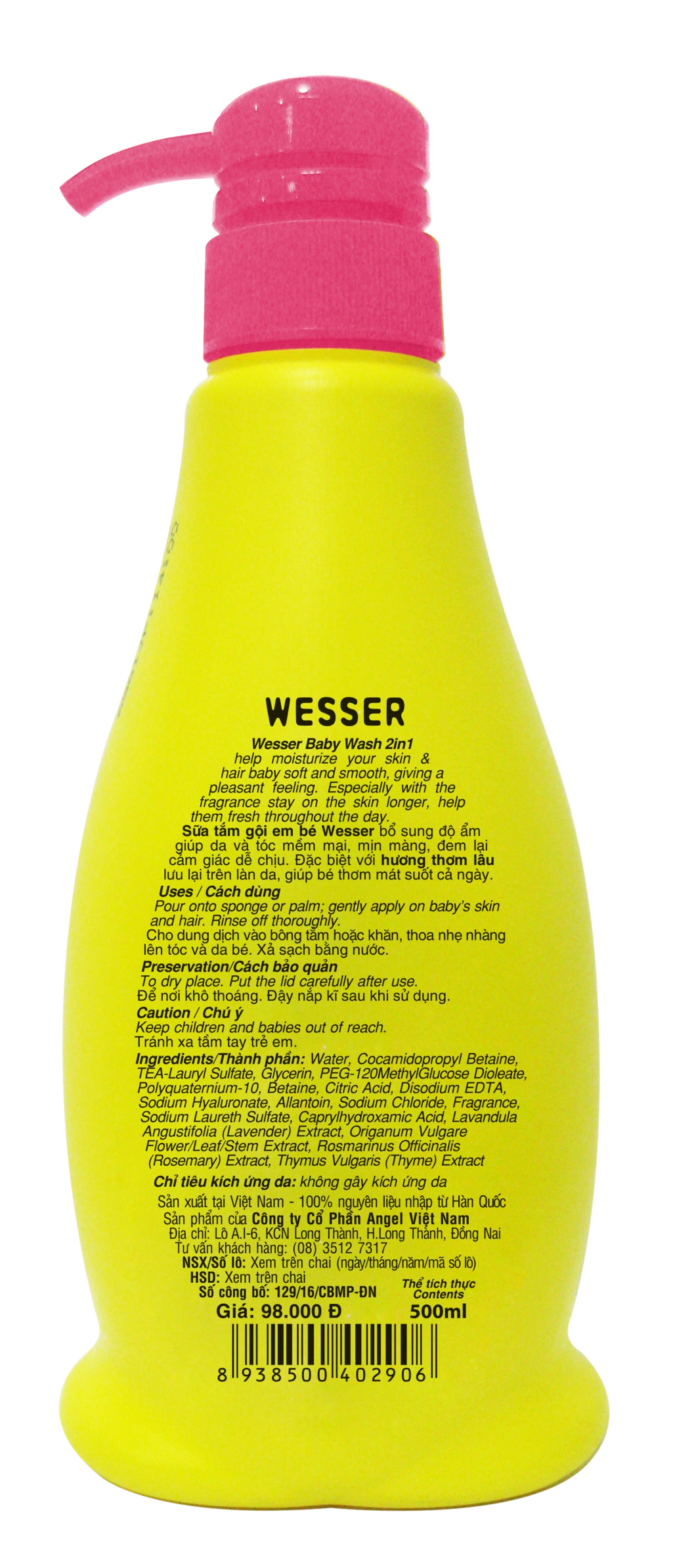Sữa tắm gội Wesser 2 in 1 500ml (hồng) (sau)