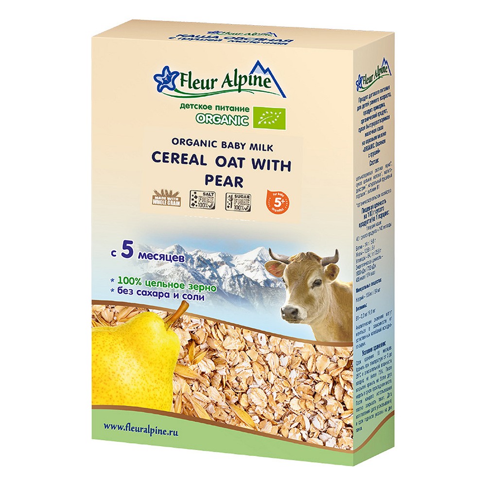 Thực phẩm bổ sung Bột pha sữa Organic yến mạch nguyên cám và lê 