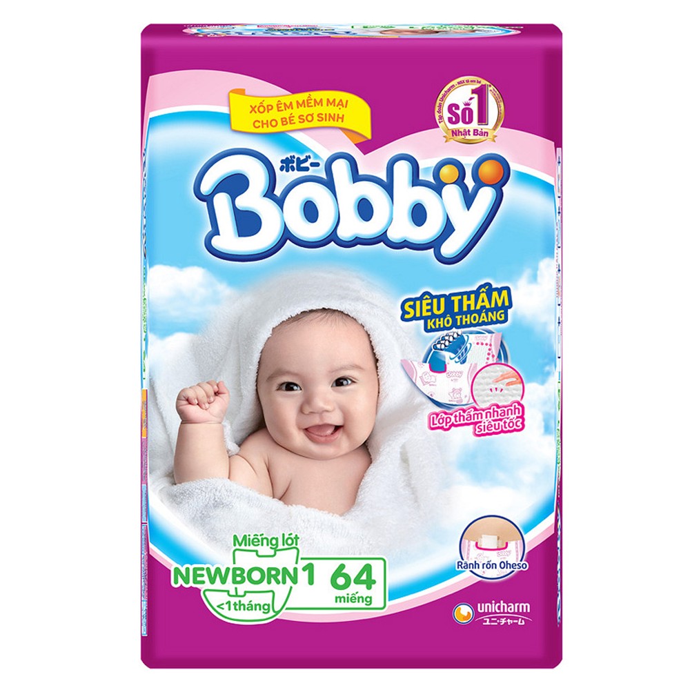 Miếng lót Bobby (Newborn 1, dưới 5 kg, 64 miếng)