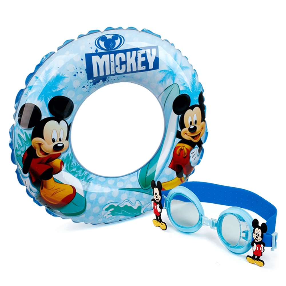 Combo Phao Mickey v&agrave; k&iacute;nh bơi xanh