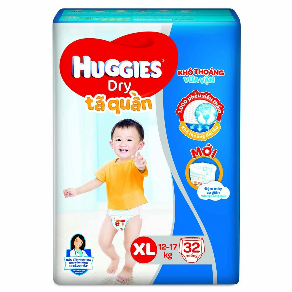 Tã quần Huggies Dry Pants XL, 12-17kg, 32 miếng