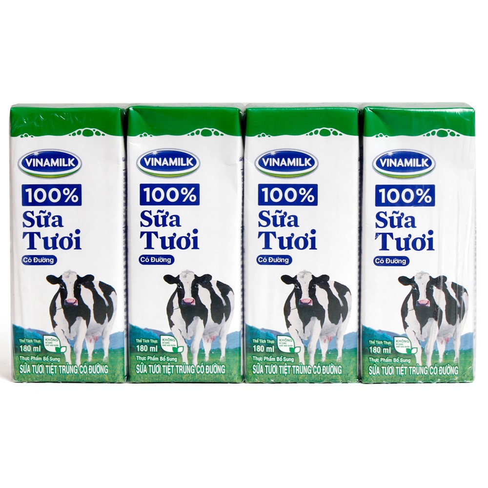 Sữa tươi tiệt trùng có đường Vinamilk 180ml - Lốc 4 hộp