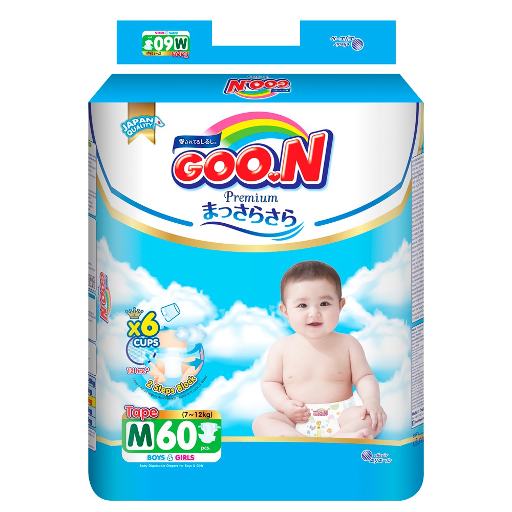 Tã dán Goon Premium bịch đại M 7-12kg, 60 miếng