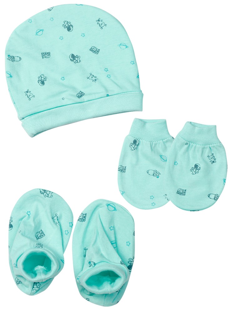 Bộ nón bao tay chân sơ sinh bo CF ( NB, Xanh Ngọc )1