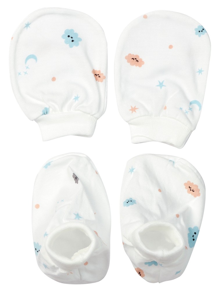 Bộ bao tay chân sơ sinh bo CF ( NB, Trắng )1