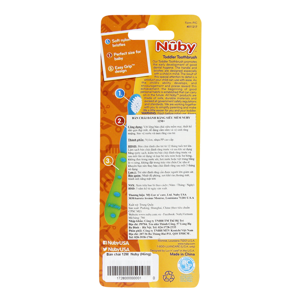B&agrave;n chải 12M+ Nuby (hồng)2