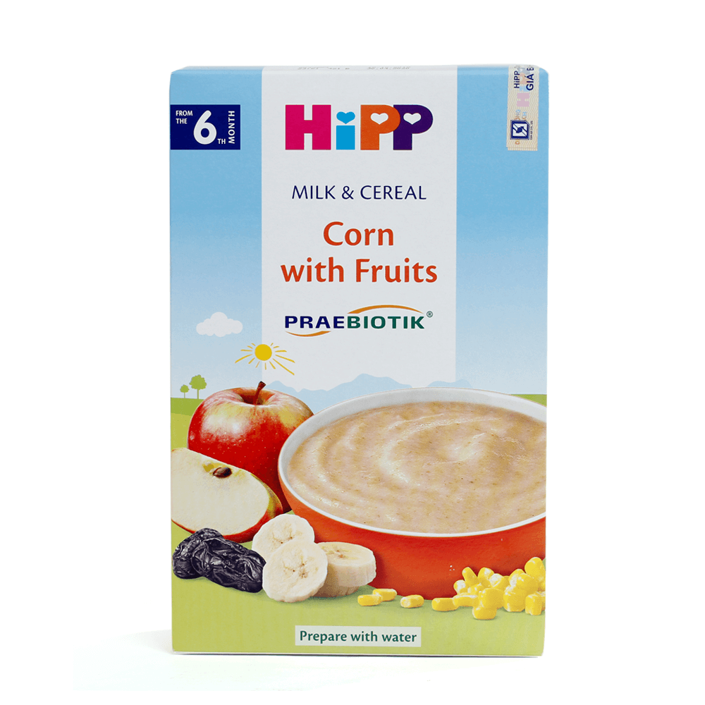 Bột sữa DD HiPP bổ sung Praebiotik - Bột ăn dặm bắp, sữa & hoa quả 250g01