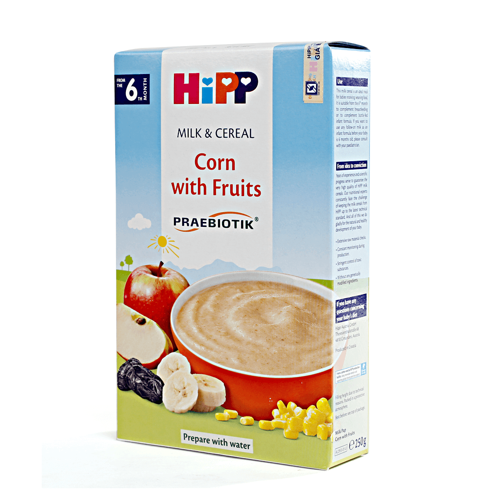 Bột sữa DD HiPP bổ sung Praebiotik - Bột ăn dặm bắp, sữa & hoa quả 250g02