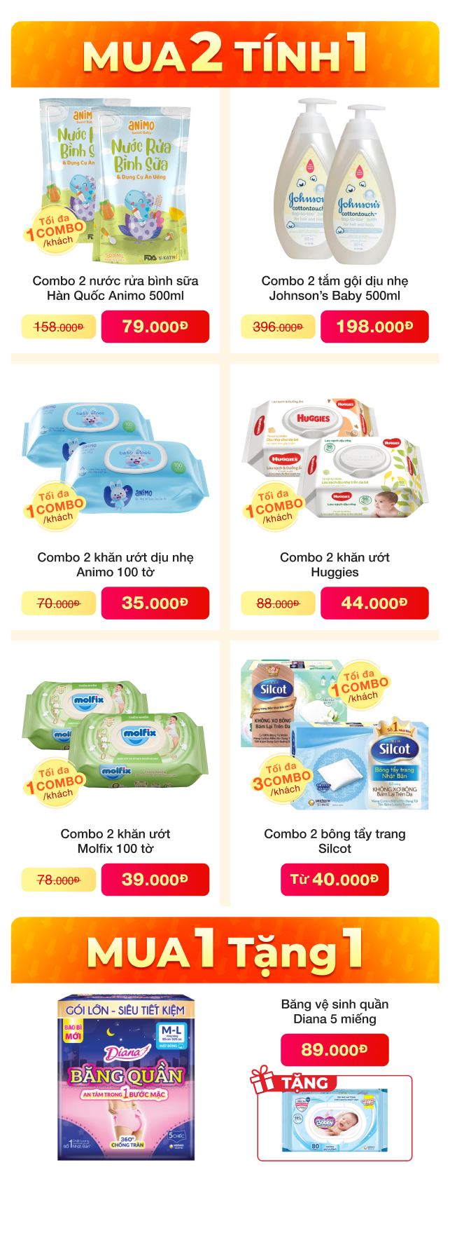  ÁP DỤNG TẠI SIÊU THỊ -KHĂN ƯỚT RỬA BÌNH MUA 2 TÍNH 1 